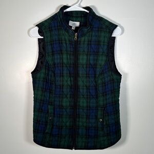 Croft & Barrow Womens Quilted Plaid Vest Green Blue Zip Front Lightweight Size S